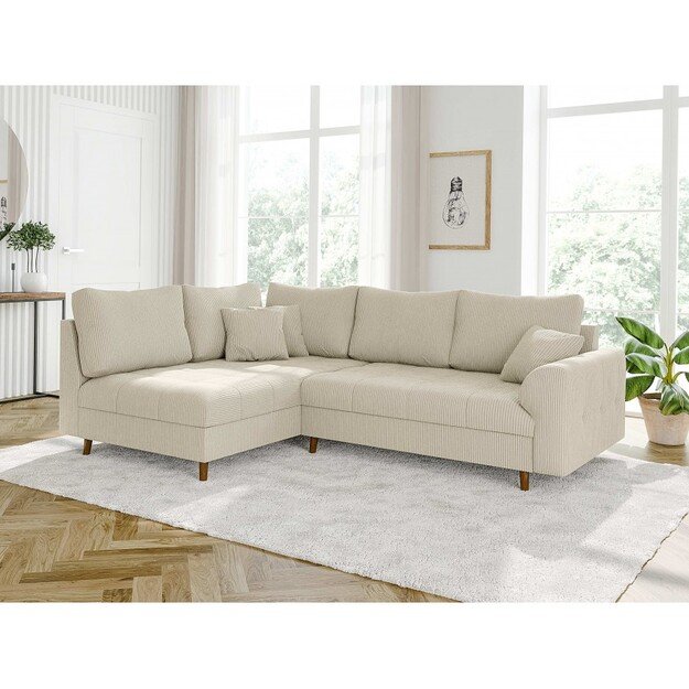 Kampinė sofa Ariella  – stilingas komfortas su skandinavišku prieskoniu