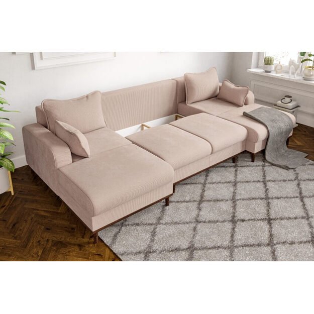 Kampinė sofa Beata U su miegama funkcija – universalumas ir komfortas viename