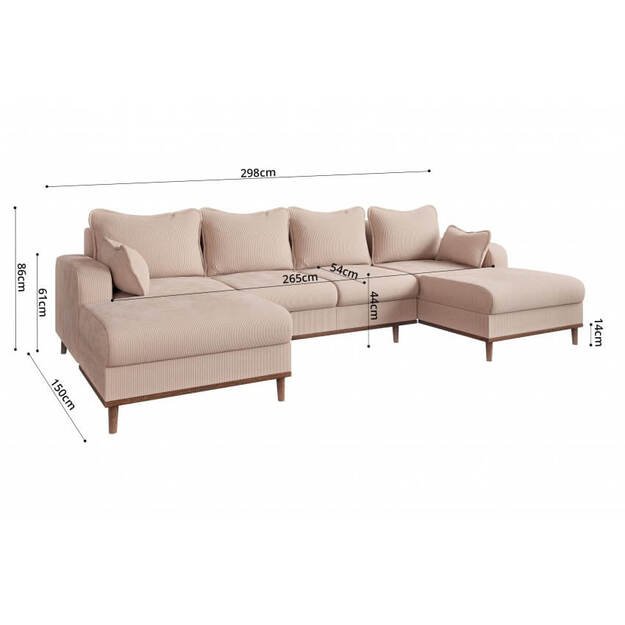 Kampinė sofa Beata U su miegama funkcija – universalumas ir komfortas viename