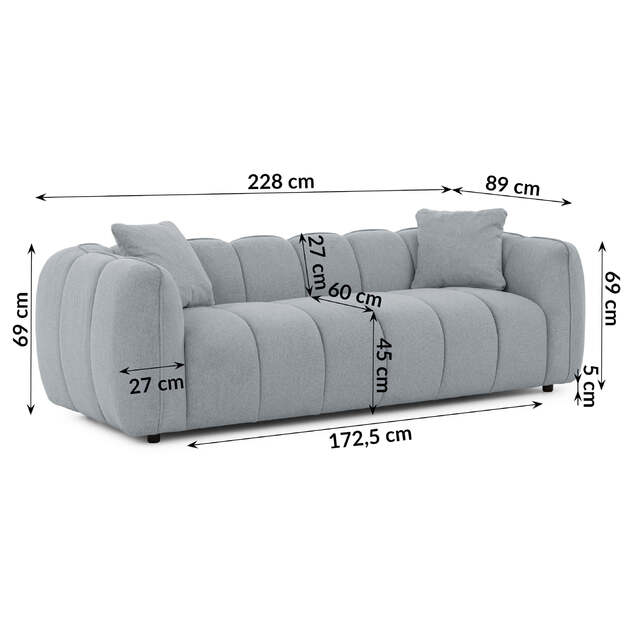 Trivietė sofa Lanzo – išraiškingas siluetas ir vertikalus dygsniavimas 2