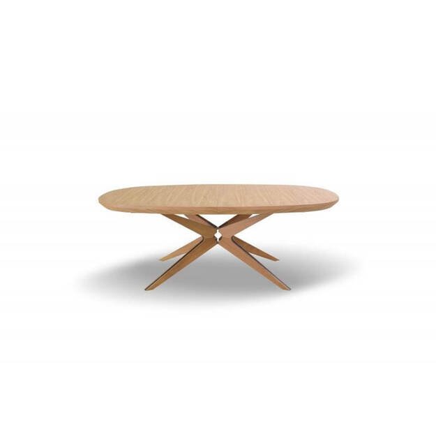 Išskleidžiamas valgomojo stalas su ąžuolo faneruote ir masyviomis medinėmis kojomis (tik stalas)