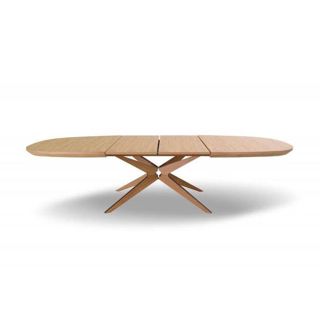 Išskleidžiamas valgomojo stalas su ąžuolo faneruote ir masyviomis medinėmis kojomis (tik stalas) 3