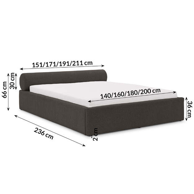 Dvigulė lova CILLE – su pakeliamomis grotelėmis ir didele patalynės dėže (tik lova)