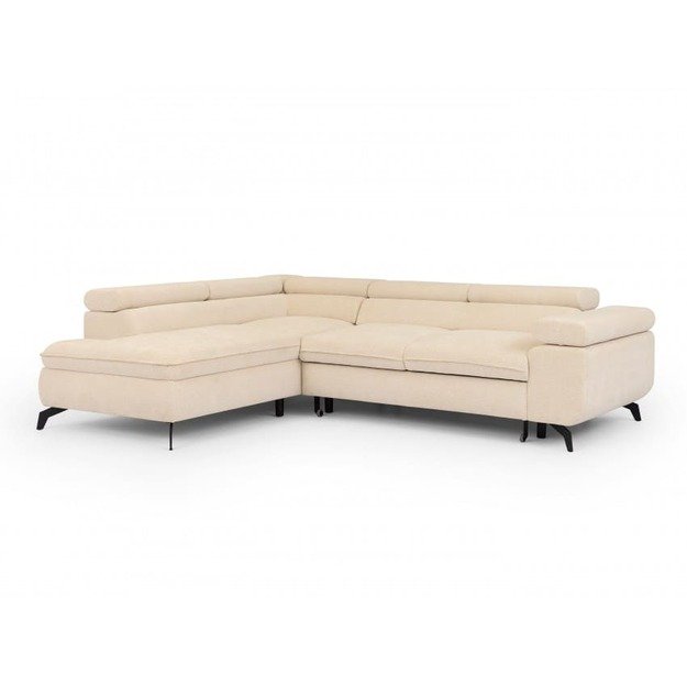 Kampinė sofa Marbeya – su miego funkcija, patalynės dėže ir reguliuojamais galvos atlošais