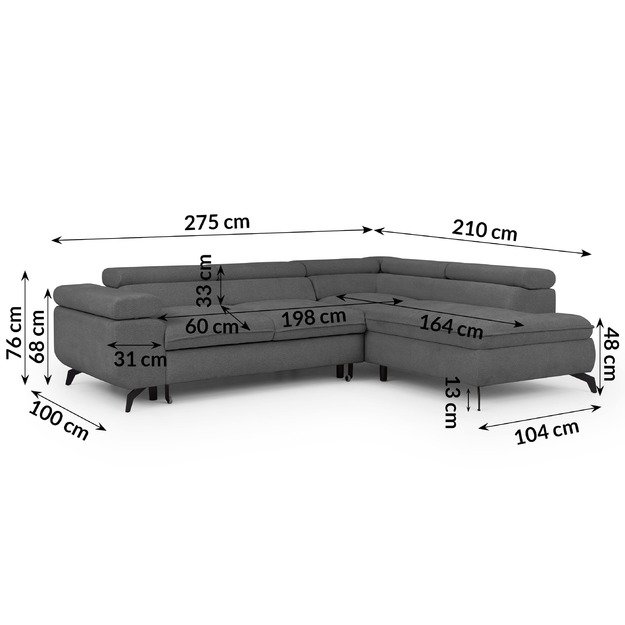 Kampinė sofa Marbeya – su miego funkcija, patalynės dėže ir reguliuojamais galvos atlošais 3