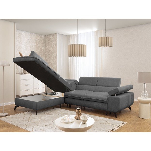 Kampinė sofa Marbeya – su miego funkcija, patalynės dėže ir reguliuojamais galvos atlošais 4