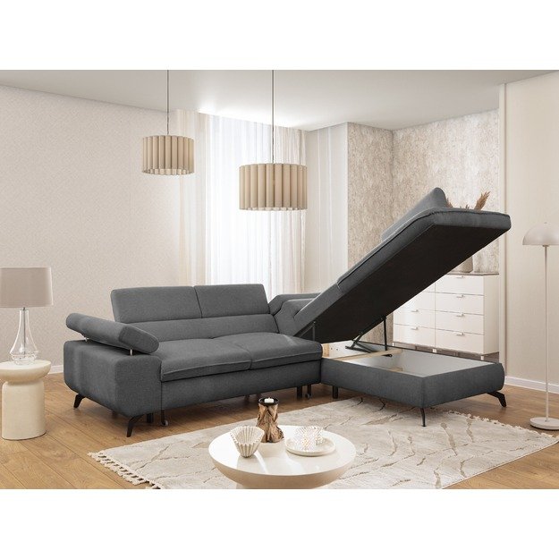 Kampinė sofa Marbeya – su miego funkcija, patalynės dėže ir reguliuojamais galvos atlošais 5