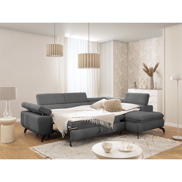 Kampinė sofa Marbeya – su miego funkcija, patalynės dėže ir reguliuojamais galvos atlošais 7