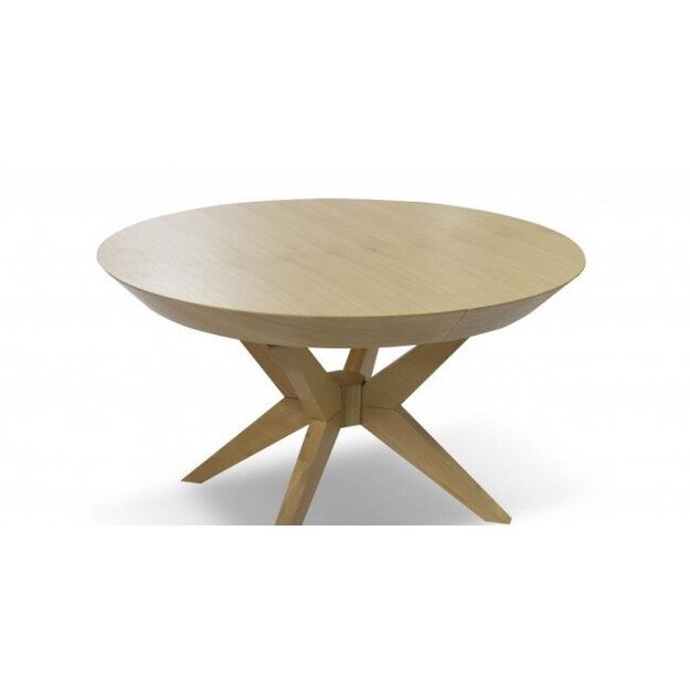 Ąžuolo faneruote dengtas apvalus stalas – išskleidžiamas, paslėpti įdėklai ( tik stalas )