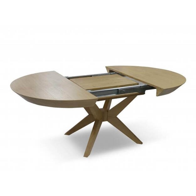 Ąžuolo faneruote dengtas apvalus stalas – išskleidžiamas, paslėpti įdėklai ( tik stalas ) 2