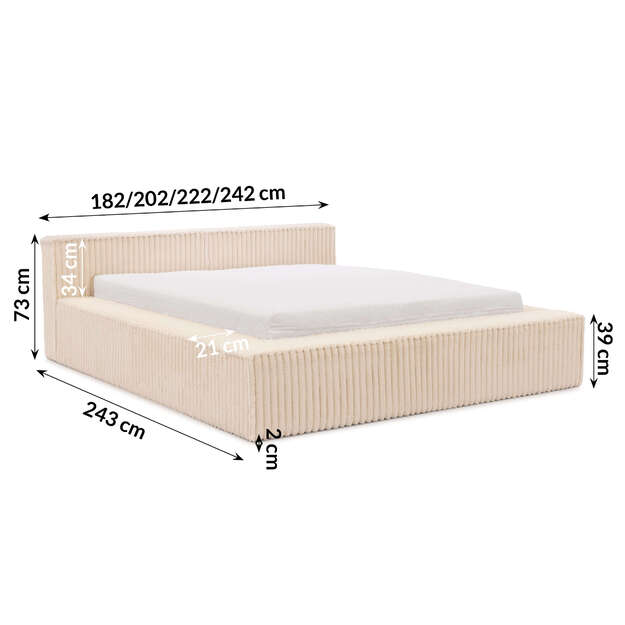 Dvigulė lova CLOE – moderni lova su pakeliamomis grotelėmis ir talpia patalynės dėže (tik lova)