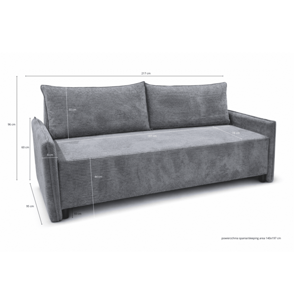 Sofa-lova CORDO – miego funkcija, patalynės dėžė, 217 cm plotis 5