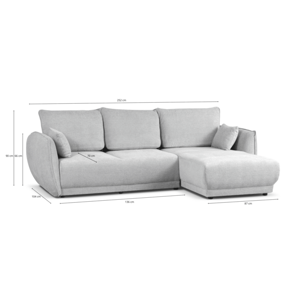 Minkštas kampas LOREN – miego funkcija, 2 patalynės dėžės, 252 cm plotis 6