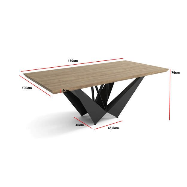 Modernus valgomojo stalas DUBAJ – ąžuolo faneruote dengtas MDF stalviršis, juodos metalinės kojos (tik stalas) 1