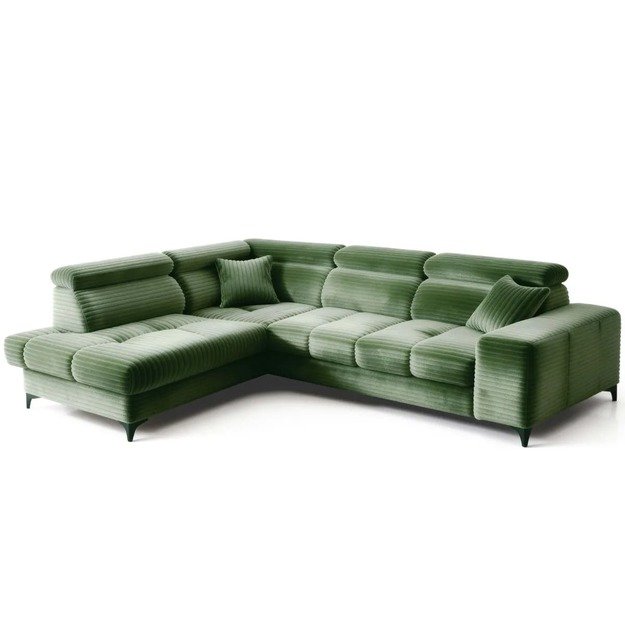 Minkštas kampas KMAstiL – su miego funkcija, patalynės dėže ir reguliuojamais galvos atlošais