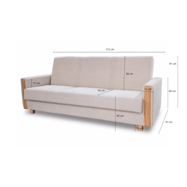 Sofa-lova SOLE – miego funkcija, patalynės dėžė, 215 cm plotis 5