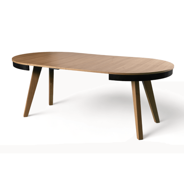 Apvalus ąžuolo faneruote dengtas stalas su teleskopine sistema – medžio masyvo kojos,  (tik stalas) 1