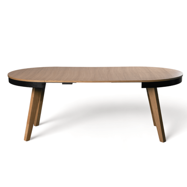 Apvalus ąžuolo faneruote dengtas stalas su teleskopine sistema – medžio masyvo kojos,  (tik stalas) 2