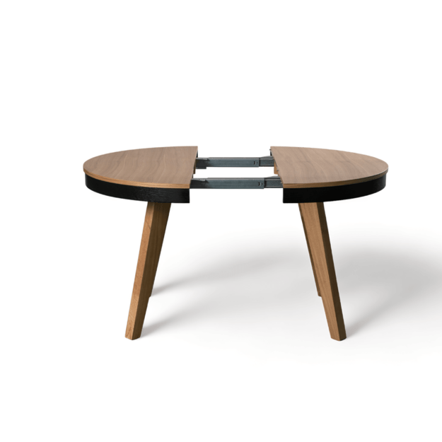 Apvalus ąžuolo faneruote dengtas stalas su teleskopine sistema – medžio masyvo kojos,  (tik stalas) 3