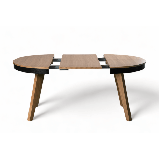 Apvalus ąžuolo faneruote dengtas stalas su teleskopine sistema – medžio masyvo kojos,  (tik stalas) 4