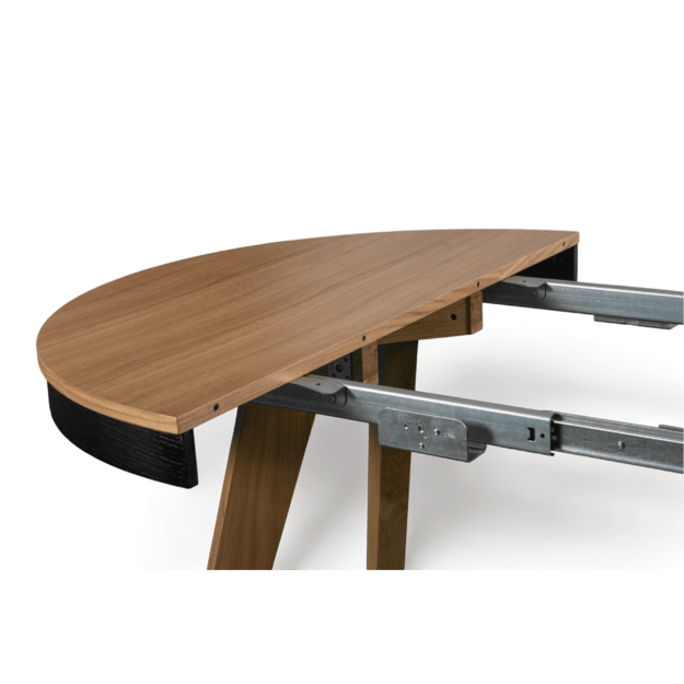 Apvalus ąžuolo faneruote dengtas stalas su teleskopine sistema – medžio masyvo kojos,  (tik stalas) 5