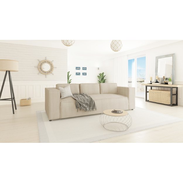 Trivietė sofa Cloe - 230 cm, minkštos nugaros pagalvės, trys sėdimos vietos