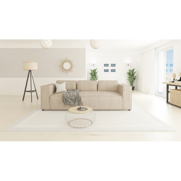 Trivietė sofa Cloe - 230 cm, minkštos nugaros pagalvės, trys sėdimos vietos