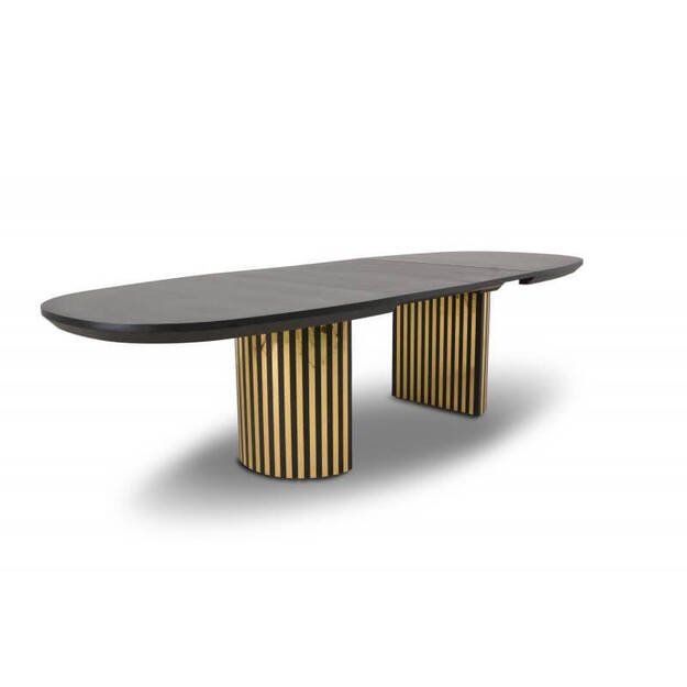 Išskleidžiamas valgomojo stalas su rievėta koja ir aukso spalvos detalėmis ( tik stalas )