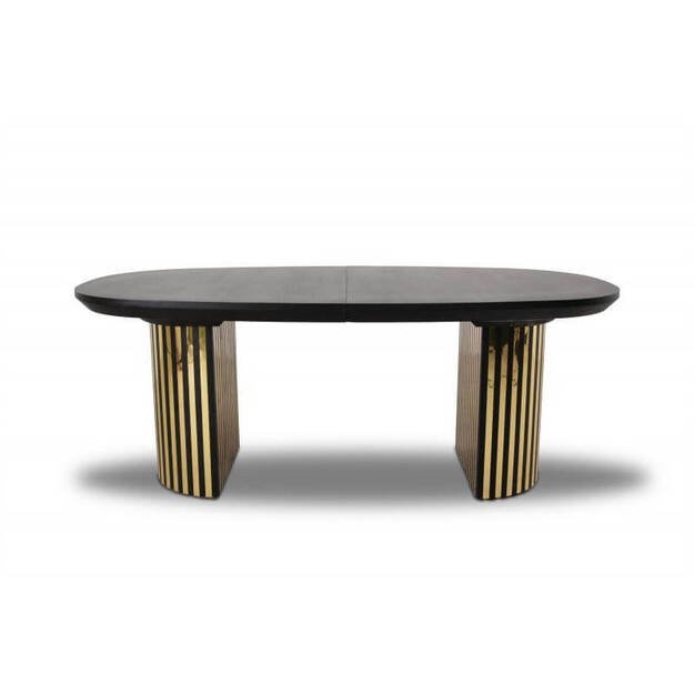 Išskleidžiamas valgomojo stalas su rievėta koja ir aukso spalvos detalėmis ( tik stalas ) 2