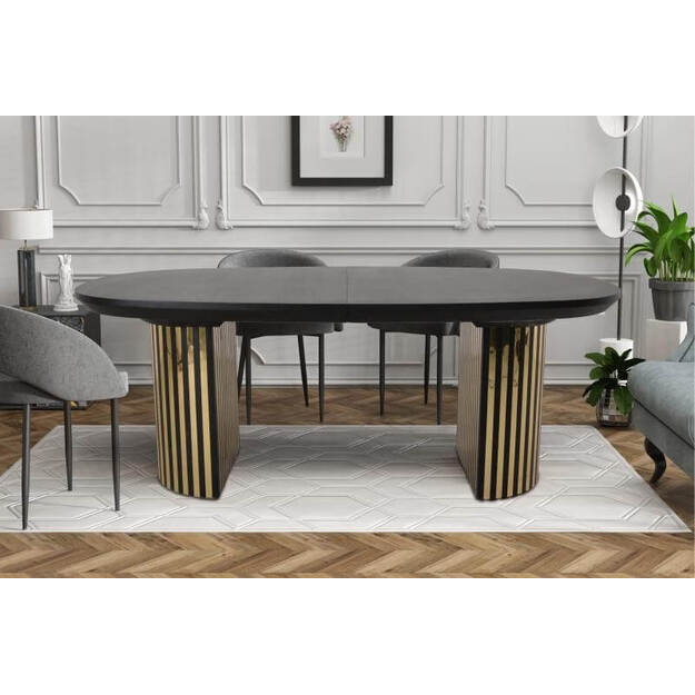 Išskleidžiamas valgomojo stalas su rievėta koja ir aukso spalvos detalėmis ( tik stalas ) 3