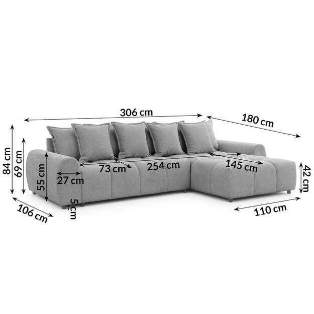 Minkštas kampas Albane su pufu – universalus, erdvus ir elegantiško dizaino komplektas 3