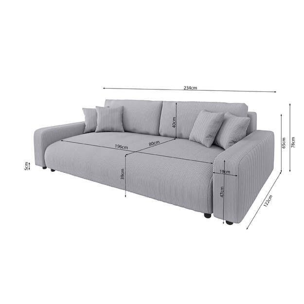 Keturvietė sofa Sara – miego funkcija, patalynės dėžė, 234 cm plotis 6