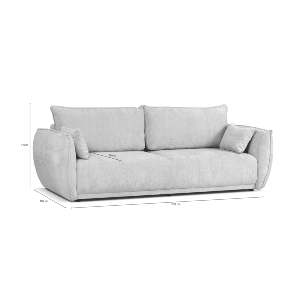 Sofa-lova LOREN – miego funkcija, patalynės dėžė, 238 cm plotis 6