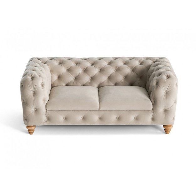 Dvivietė sofa Chesty - minkšta Chesterfield stilistika, medinės kojelės, banguotos spyruoklės