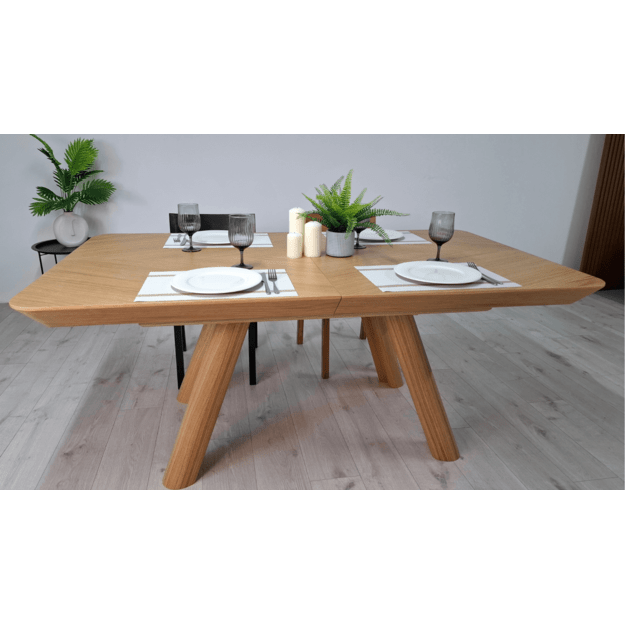 Išskleidžiamas valgomojo stalas su ąžuolo faneruote dengtu stalviršiu ir medžio masyvo kojomis (tik stalas) 2