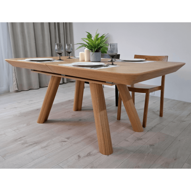 Išskleidžiamas valgomojo stalas su ąžuolo faneruote dengtu stalviršiu ir medžio masyvo kojomis (tik stalas) 3