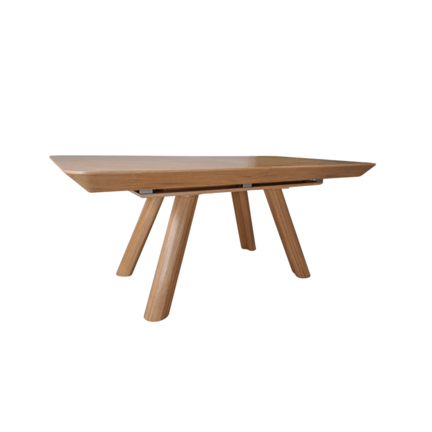 Išskleidžiamas valgomojo stalas su ąžuolo faneruote dengtu stalviršiu ir medžio masyvo kojomis (tik stalas)