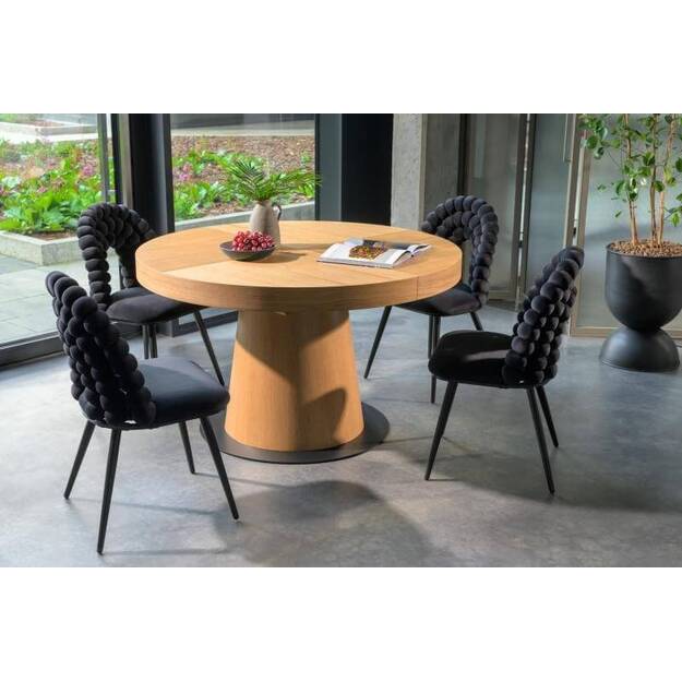 Apvalus išskleidžiamas valgomojo stalas su metaline baze ir ąžuolo faneruote dengta koja ( tik stalas ) 3