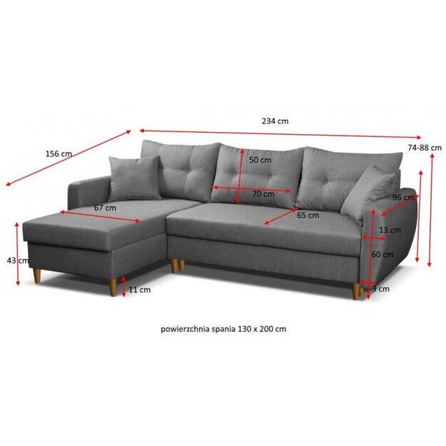 Minkštas kampas ROMEO – kompaktiška kampinė sofa su miego funkcija ir patalynės dėže 2