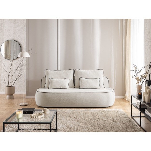 Trivietė sofa Saga – su miego funkcija, patalynės dėže ir dekoratyvinėmis pagalvėlėmis 9