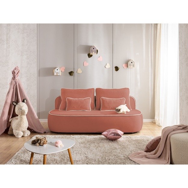 Trivietė sofa Saga – su miego funkcija, patalynės dėže ir dekoratyvinėmis pagalvėlėmis 11