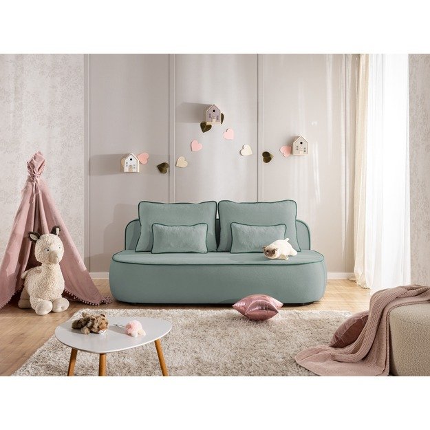 Trivietė sofa Saga – su miego funkcija, patalynės dėže ir dekoratyvinėmis pagalvėlėmis 12