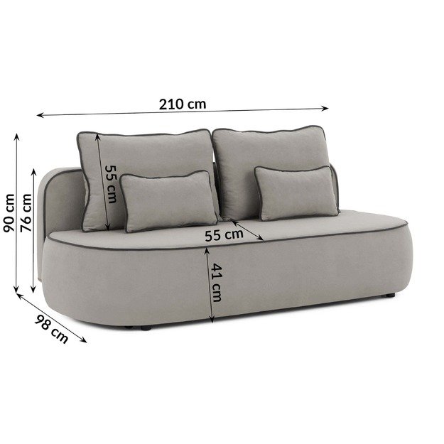 Trivietė sofa Saga – su miego funkcija, patalynės dėže ir dekoratyvinėmis pagalvėlėmis 3