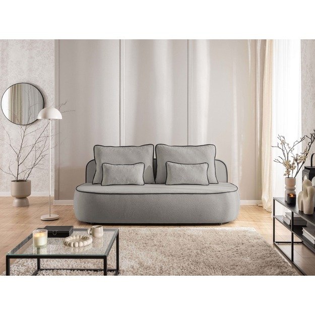 Trivietė sofa Saga – su miego funkcija, patalynės dėže ir dekoratyvinėmis pagalvėlėmis 8