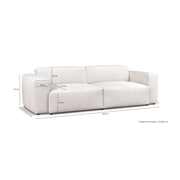 Sofa-lova MILKY – miego funkcija, be patalynės dėžės, 255 cm plotis 4